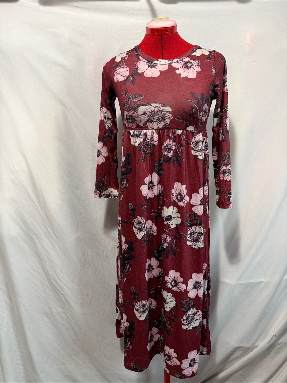 Girls' Burgundy Floral Casual Maxi Dress
